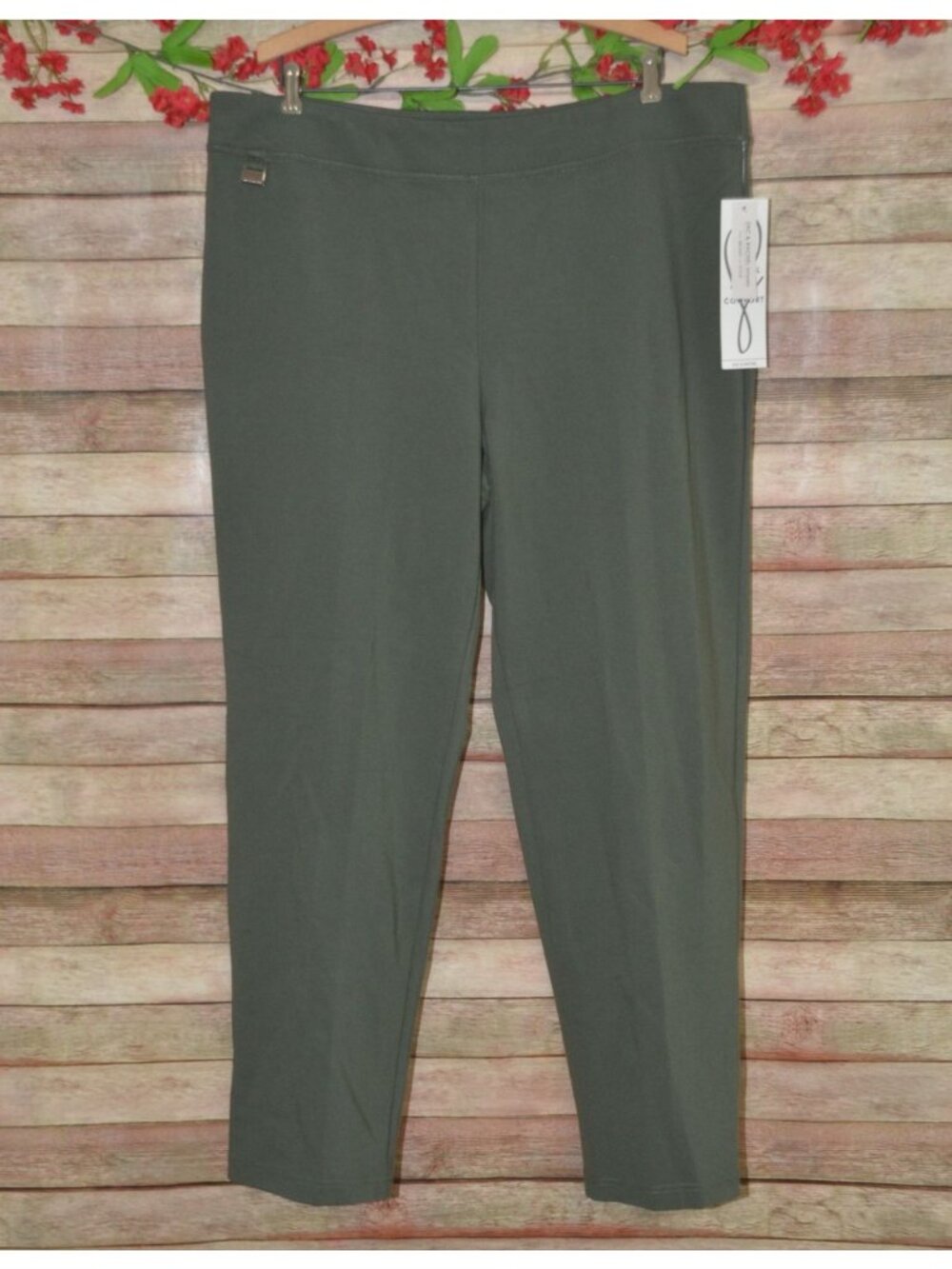 NWT Zac & Rachel Woman 2X Olive Green Pull On Pants Figure Defining Comfort